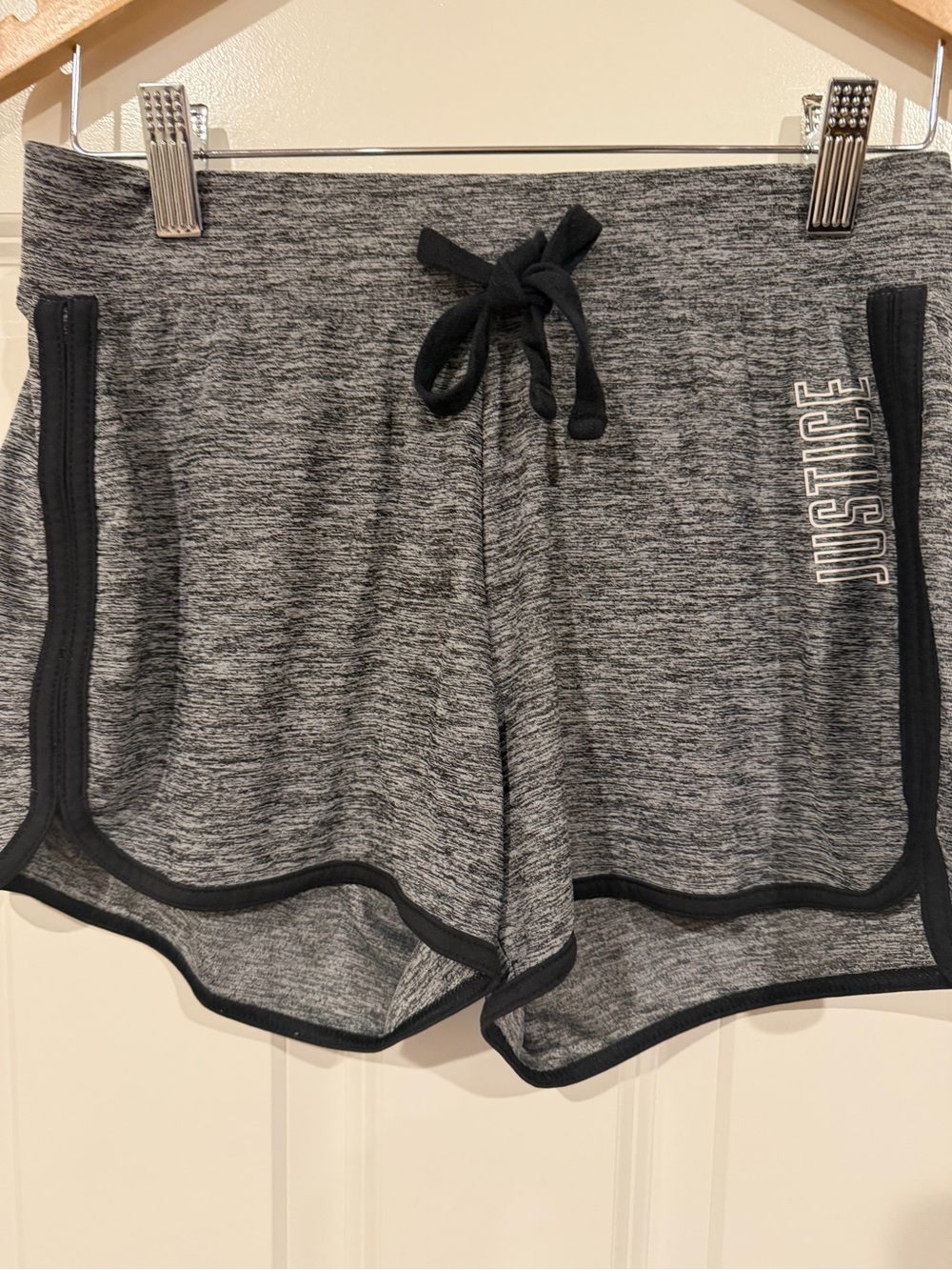 Girls Justice Gray Heather Drawstring Active Shorts with Black Trim 14/16